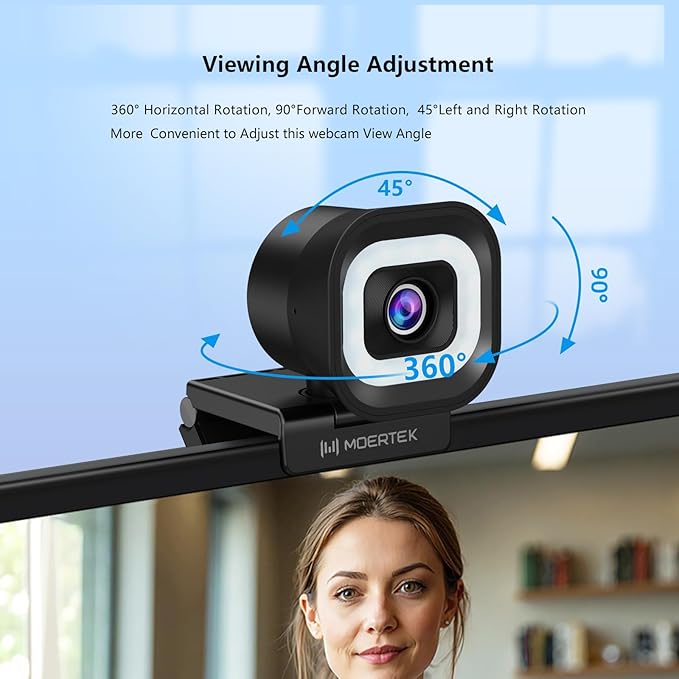4K Webcam with 5-Level LED Light 12MP Camera USB Webcam with Dual Noise-canceling Microphones PDAF Fast Auto Focus Remote Control 360° Rotation Perfect for Live streaming Online Meeting
