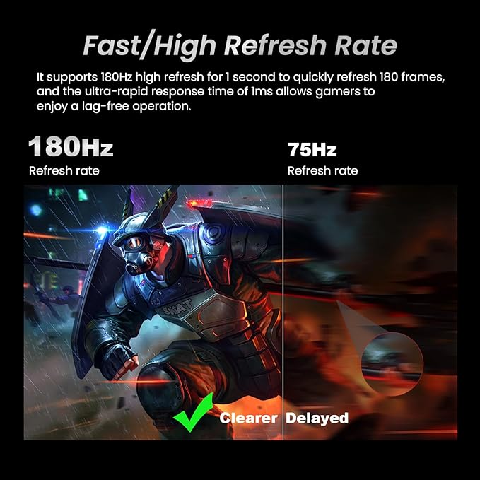 24.5 Inch 180Hz 1ms Gaming Monitor FHD 1080P FreeSync 1 x HDMI 2.1 1 x Display Port 1.4 1 x USB IPS Tilt Adjustable PC Xbox PS5 Compatible VESA 75Ultra-Thin (HDMI Cable Included)