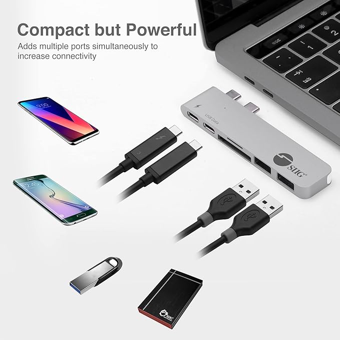 SIIG Thunderbolt 3 USB Type C Hub Adapter for 13 or 15 MacBook Pro - 5k Video Resolution 40Gbps Data Speed - USB C Data Port 2 USB 3.1 SD/Micro SD Card Reader Slot - Silver