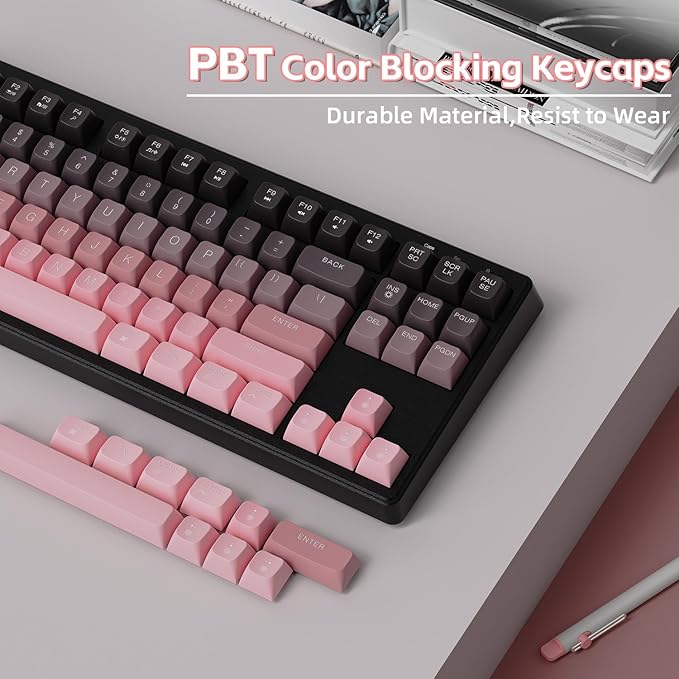 ZIYOU LANG M87 75% Wireless Gaming Keyboard Mechanical Feel Silent Rainbow Backlit Bluetooth/2.4Ghz PBT Gradient Keycaps Rechargeable 4000mAH Battery Ergonomic for MAC/Win/PC-Pink