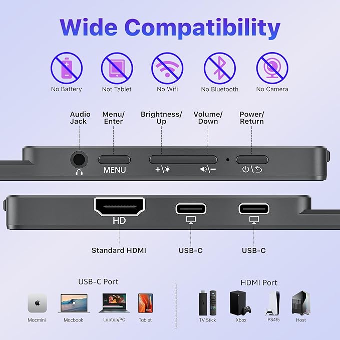 VisionOwl Portable Monitor for Laptop IPS USB-C HDMI Travel Second Monitor for MacBook Pro Air PC PS5 Xbox Portable Second Screen Built-in Kickstand Speakers VESA Mountable 15.6