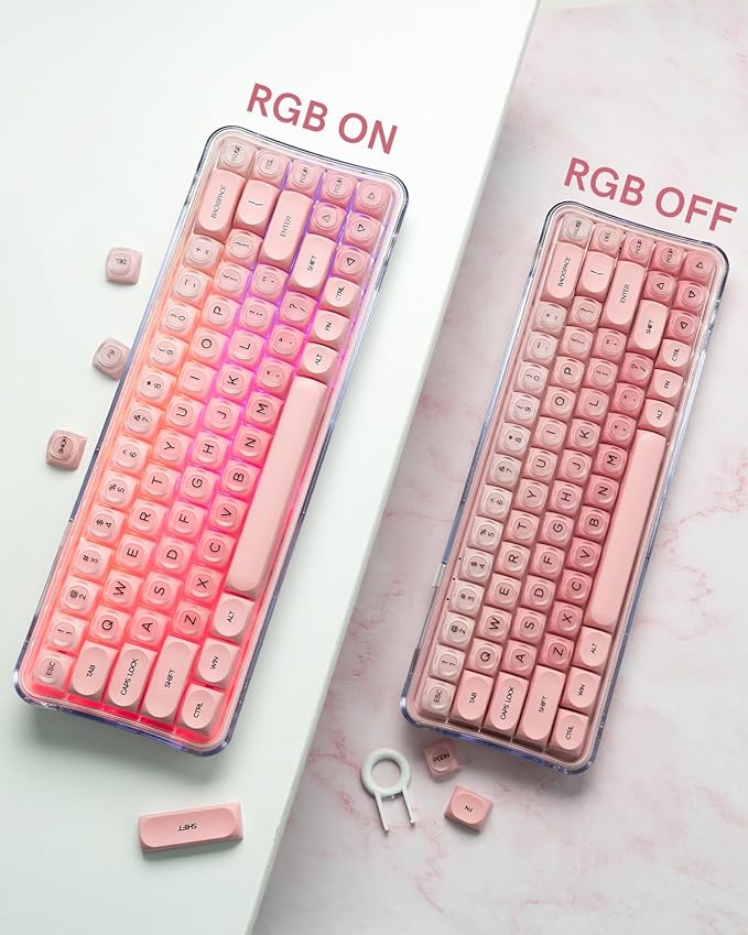 132 Keys PBT Keycaps Jelly Keycaps Cute Custom Creamy Key caps MOA Profile for 61/68/84/87/98/100 Cherry Gateron MX Mechanical Keyboards Pink