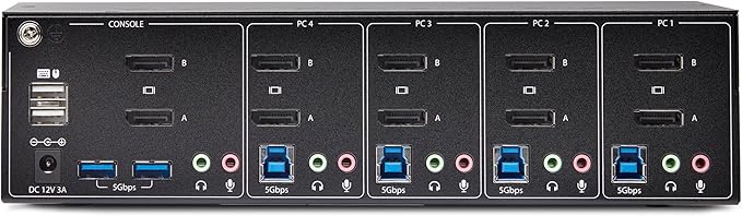 StarTech.com 4-Port Dual-Monitor DisplayPort KVM Switch 4K 60Hz 2X USB 5Gbps Hub Ports 2X USB 2.0 HID Ports Hotkey and Push-Button Switching TAA Compliant (P4DD46A2-KVM-SWITCH)