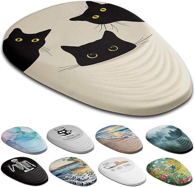 Mouse Pad Ergonomic Mouse Pad with Wrist Rest Support and Non-Slip PU Base Cute Computer Mousepad for Pain Relief Office &amp Home Beige Three Cats