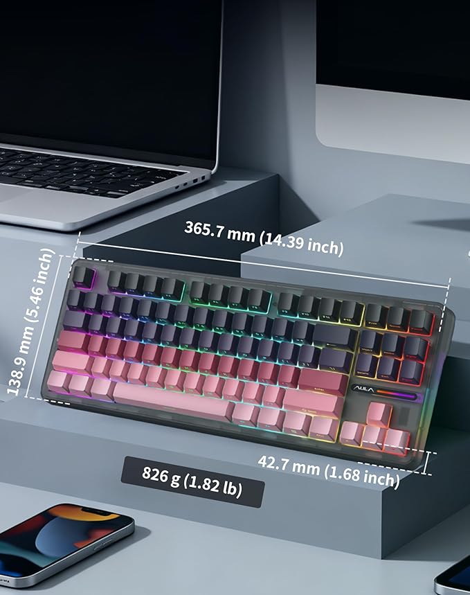 AULA F87 Pro Wireless Mechanical Keyboard Gasket Mount Hot-Swappable Custom Gaming Keyboard with 8000mAh Longest Battery - Tri-Mode BT/2.4Ghz/USB-C Pre-Lubed Linear Switches RGB for PC/Mac/PS5/Xbox