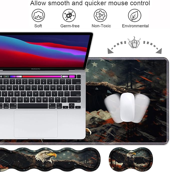 Ergonomic Keyboard Wrist Rest &amp Mouse Pad Wrist Rest SetLarge XXL Gaming Desk Mat 31.5x 11.8Non-Slip Base Memory FoamEasy Typing Pain Relief for Office &amp HomePatriotic American Flag Bal