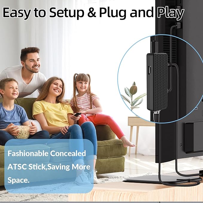 Digital Converter Box for TV1080P ATSC tv Tuner Box with hdmi Output and 3RCA Cables Hidden Behind TVwith Power Adapter2-in-1 RemoteTV Program Recording&ampPlaybackUSB Media Player