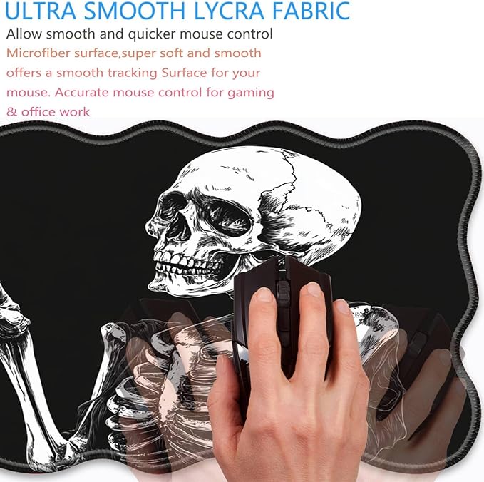 Bxgolkgd Desk Mat SetMouse Pad with Keyboard Wrist Rest &amp Mouse Wrist RestWave-Shaped DesignNon-Slip Rubber BaseErgonomic Desk Mat for HomeOfficeGamingSkull Skeleton Black Background