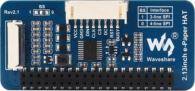 waveshare 2.13inch E-Ink HAT Black White Red Yellow 4-Color E-Paper Display for Arduino/Raspberry Pi/Jetson Nano/STM32 250x122 Pixels Resolution SPI Communication Compatible with 3.3V / 5V MCUs