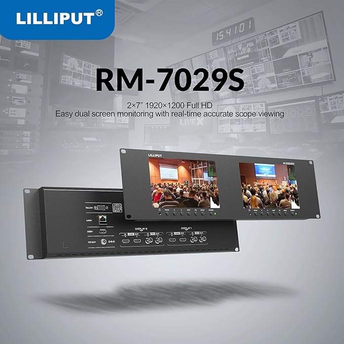 LILLIPUT RM-7029S Dual 7 inch 3RU Rackmount Monitor with 3G-SDI HDMI 2.0 Input Out Put 1920x1200 Full HD Resolution