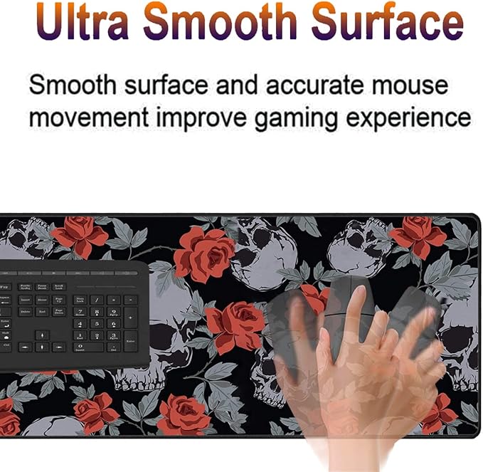 Extended Gaming Mouse Pad Desk Pad Keyboard Pad Mouse Wrist Rest and Coaster Anti-Slip Rubber Base Mouse Pad Suitable for Gaming and Office Human Skulls Vintage Roses