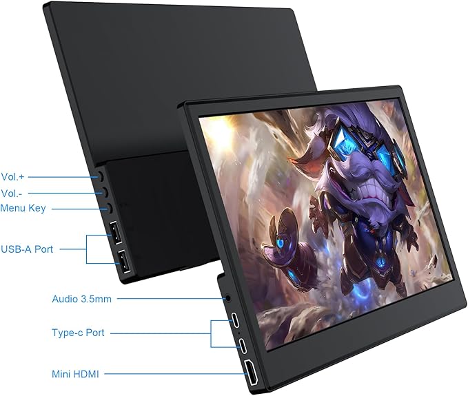 Portable MonitorPortable Monitor with Stand 11.6 HDMI USB-C IPS External Monitor Small Built-in Dual Speakers Gaming for Laptop PC Black