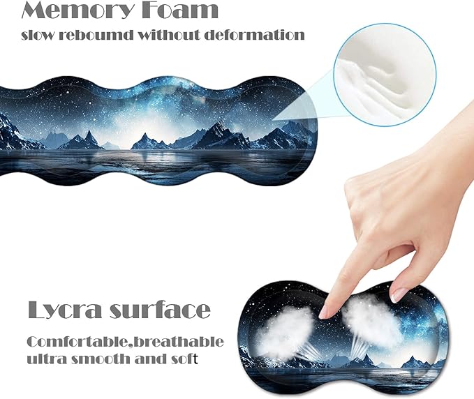 Ergonomic Keyboard Wrist Rest &amp Mouse Pad Wrist Rest SetXL Gaming Desk Mat 31.5x 11.8Non-Slip BaseMemory FoamEasy Typing Pain Relief for Office &amp HomeMountain Lake Galaxy