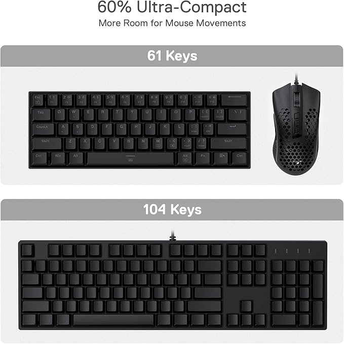 Redragon K630 Dragonborn 60% Wired RGB Gaming Keyboard 61 Keys Compact Mechanical Keyboard with Linear Red Switch Pro Driver Support Black