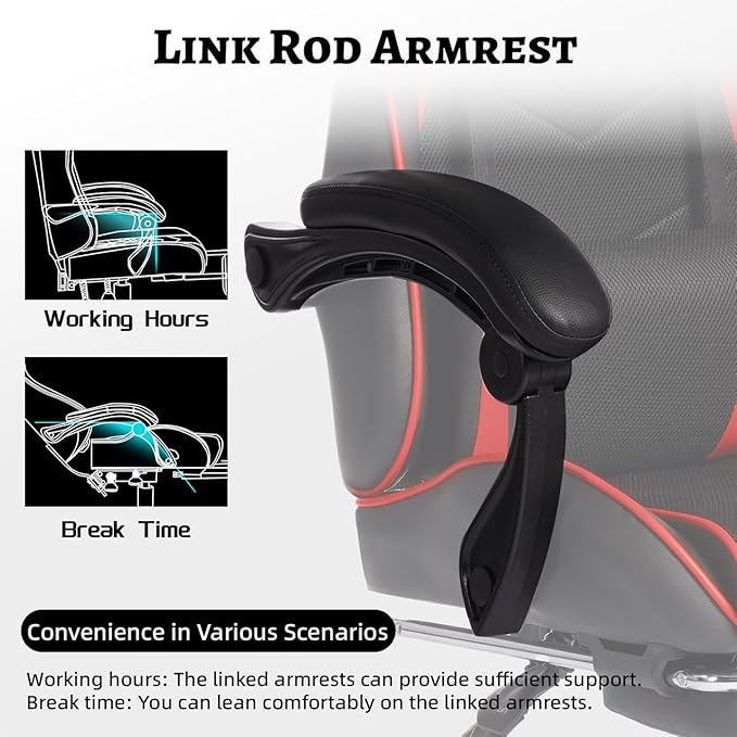 Red Gaming Chairs with Adjustable Support &amp Footrest Ergonomic Computer Chair for Adults Breathable Leather Video Game Chairs (Red+Black)