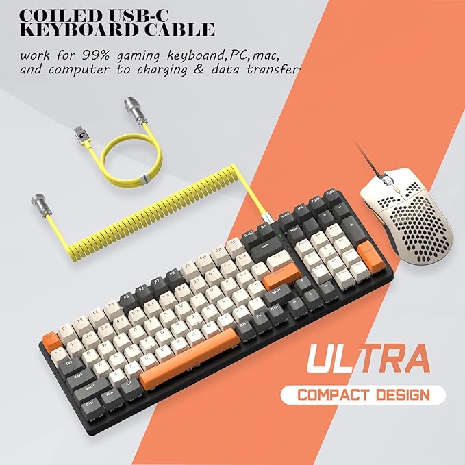 ZIYOULANG K3 Mechanical Gaming Keyboard and Mouse Combo - 98Key RGB Backlit Blue Switch Ultra-Light Honeycomb Shell Mouse Compact Design Wired Coiled Cable for PC/Mac/Windows (Shimmer)