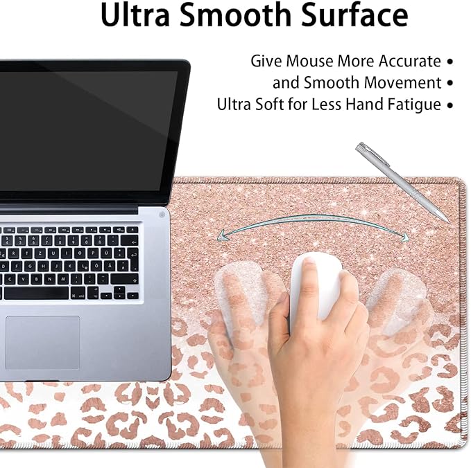 JVGFYNKL Pink Large Mouse Pad Extended Office Desk Pad 31.5x11.8in Ergonomic Memory Foam Mouse Wrist Rest Support for Home Office Computer Writing Pad Pink Leopard XXL Gaming Mouse Mat