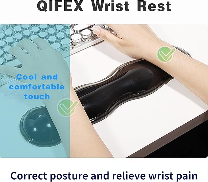 Transparent Light Green Ergonomic Wrist Rest Set - Clear Silicone Gel Keyboard &amp Mouse Pad with Non-Slip Base 14.3+5.75 Dual-Size for Office Gaming &amp Study Washable Pain Relief Design
