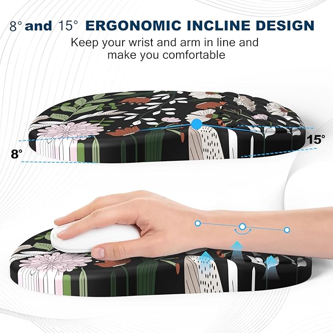 Ergonomic Mouse Pad and Keyboard Wrist Rest with Massage Design Space-Saving Mouse Pad Wrist Support Memory Foam Wrist Rest with Non-Slip PU Base for Computer Desk Multiflora