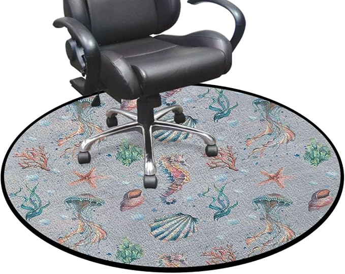 Multicolor Round Area Rug - Non-Slip Rugs Floor Mat Washable Soft Floor Carpet for Living Room Absorbent Round Yoga Mat Beach Seaside Summer Vacation Oceanic Diameter 51 in