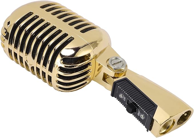 Zunate Retro Dynamic Microphone with Rugged Structure and Flexible Positioning for KTV and Live Performances (Gold Tape)