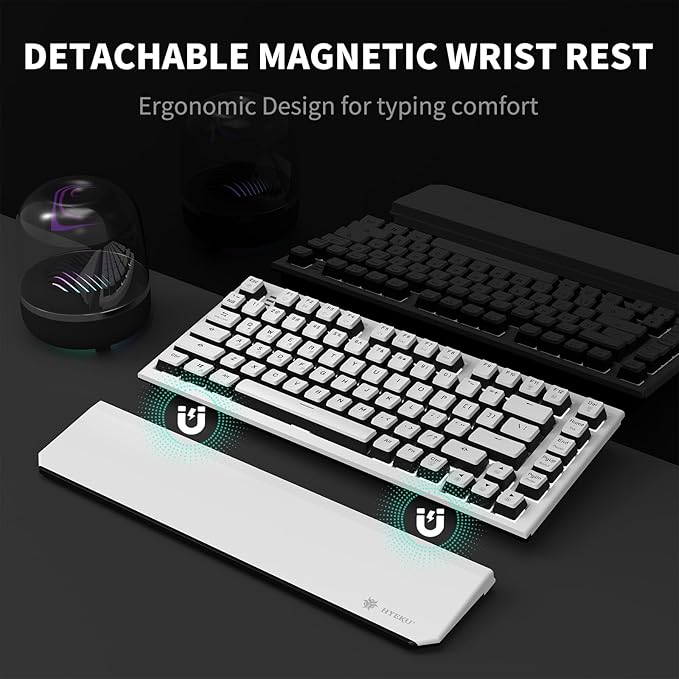 Hexgears X2 TKL Wireless Mechanical Gaming Keyboard with Magnetic Wrist Rest Dual-Mode 2.4GHz/USB-C Ergonomic Keyboard Pre-lubed Linear Switches White LED Backlit Computer Gaming Keyboards