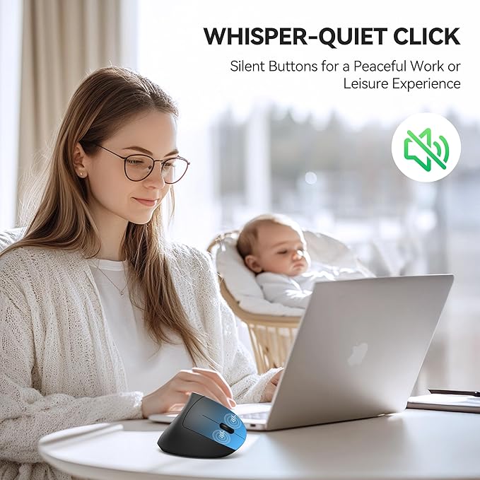TECKNET Ergonomic Mouse Jiggler Bluetooth Wireless Vertical Mouse 4800 DPI Silent Mouse with 6 Adjustable DPI Levels 2.4GHz (USB A &amp C) Mouse 6 Buttons Computer Mice - Wide Compatibility