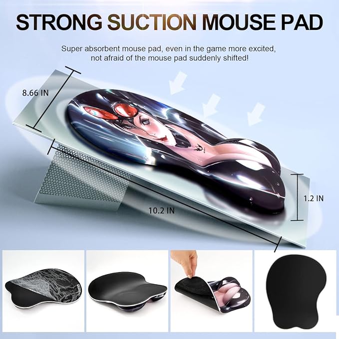 3D Anime Gaming Mousepad Ergonomic Mouse Pad with Wrist Support Rest Mousepad Gel Wrist Rest Memory Foam Non-Slip &amp Pain Relief for Computer Wireless Home&ampOffice KG Alpha Cat Woman