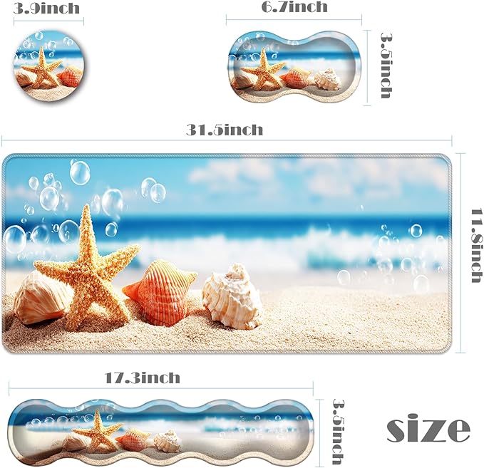 Ergonomic Keyboard Wrist Rest &amp Mouse Pad Wrist Rest SetXL Gaming Desk Mat 31.5x 11.8Non-Slip BaseMemory FoamEasy Typing Pain Relief for Office &amp HomeSeashells Starfish on Beach