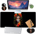 Large Mouse Pad with Mouse Wrist Rest 31.5x11.8 in Extended Mouse Mat Ergonomic Memory Foam Wrist Rest for Work &amp Gaming Writing Pad Colorful Day of The Dead Women Black Office Desk Pad