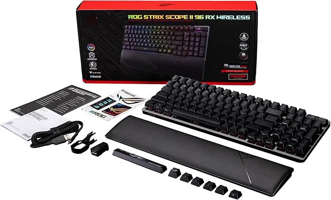 ASUS ROG Strix Scope II 96 RX Wireless Optical Gaming Keyboard – 96% Full-Size Tri-Mode Connectivity Pre-lubed ROG RX Red Linear Switches PBT Keycaps RGB PC/Mac Support - Black
