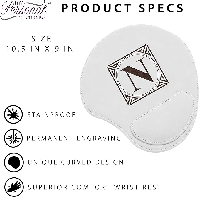 Custom Engraved and Personalized Mouse Pad with Wrist Rest Desk Accessories (White)