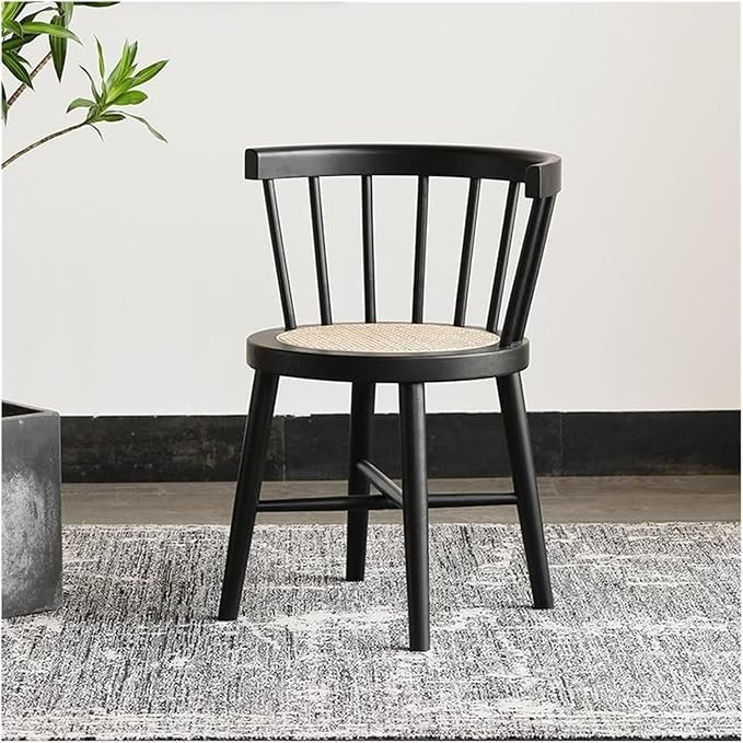 Adjustable Office Computer Chair with Armrest Solid Wood Chair Home Dining Chairs Balcony Leisure Single Back Chairs Rattan Chair(Walnut Color)