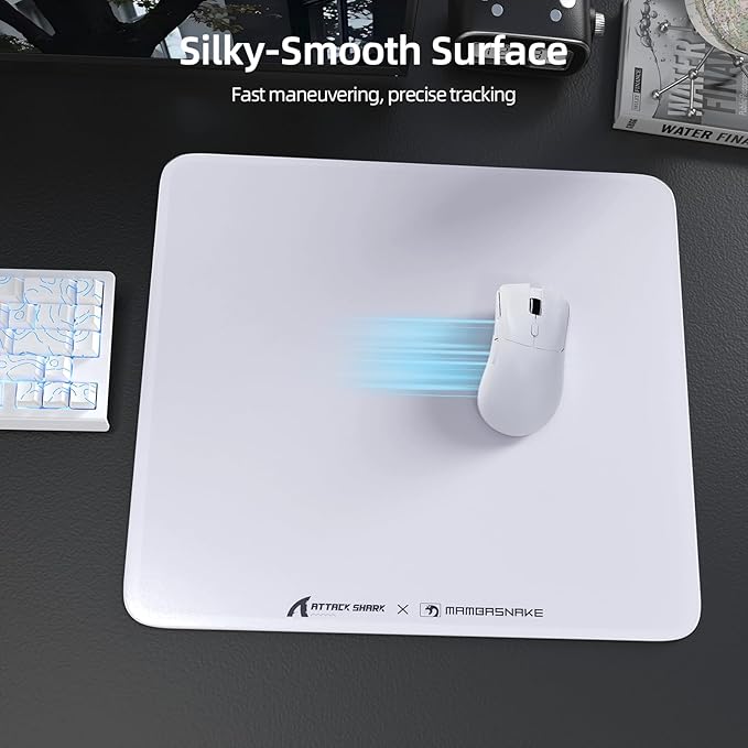 Attack Shark CM05 Contour Glass Gaming MousepadNano-Micro-Etched TextureSmooth Glass SurfaceHigh AccuracyFast-MovingAnti-Scratch PU Leather Super Non-Slip BaseLarge Size(450×400mm)White