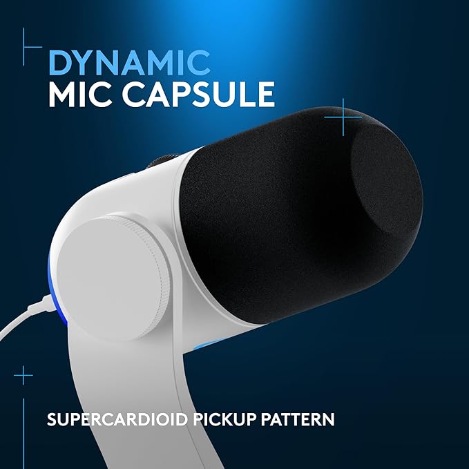 Logitech G Yeti GX Dynamic RGB Gaming Microphone with LIGHTSYNC USB Mic for Streaming Supercardioid USB Plug and Play for PC/Mac - White