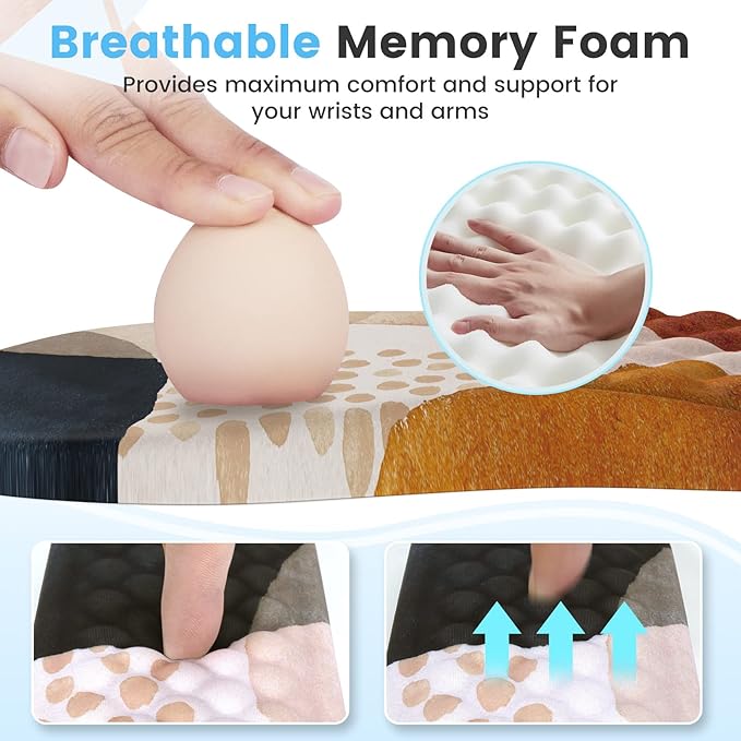 HAOCOO Ergonomic Mouse Pad Wrist Support and Keyboard Wrist Rest 3 PCS Computer Carpal Tunnel Mouse Pads for Desk with Coaster Set Memory Foam Mousepad with Non-Slip PU Base for Home Office Boho