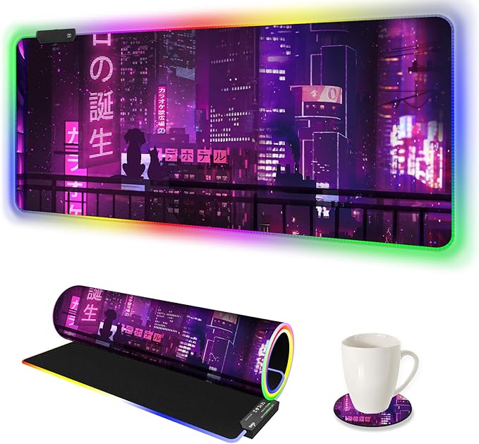 ARTSO Large RGB Gaming Mouse Pad Purple Extended Soft Led Mouse Pad with 14 Lighting Modes Water Resist Keyboard Pad Non-Slip Rubber Base Computer Mousepads Mat 35.4x15.7inchPurple Neon Sign