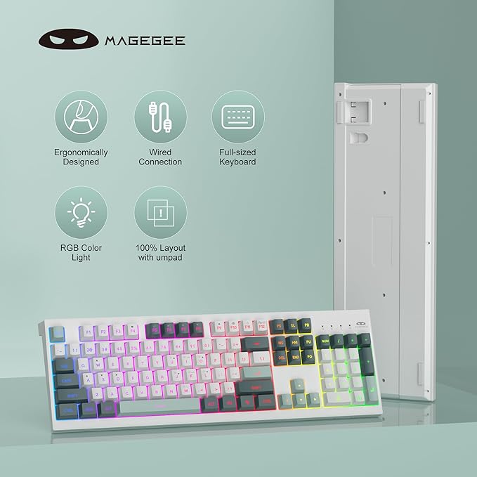 MageGee Creamy KeyboardsK2 Classic Keyboard Wired RGB Backlit 104 Keys Waterproof Ergonomic KeyboardPC Keyboards for PC/loptop/MAC-Geeen