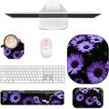 Keyboard Wrist Rest and Mouse Pad Set Keyboard Wrist Support + Small Mouse Pad + Elbow Arm Rest Pad + Coaster Ergonomic Memory Foam Wrist Rest for Computer Keyboard Purple Daisy Flowers