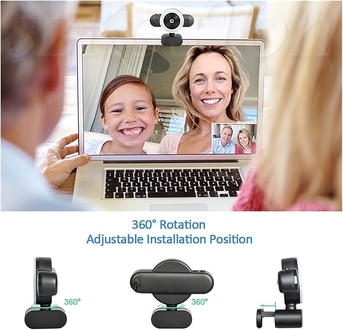 Video Conference Camera HD 2K Webcam with Autofocus 3-Color Ring Light Web Camera with Microphone for PC Computer Camera Web Cam for Streaming for Business Meetings (Color : Black)