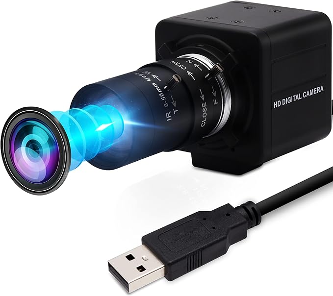 USB Camera 1080P High Speed 260fps 5-50mm 10X Optical Zoom Lens 2MP USB Webcam Manual Close up Zoom in and OutUVC Computer Comference Golf Swing Camera for Raspberry Pi Windows Mac