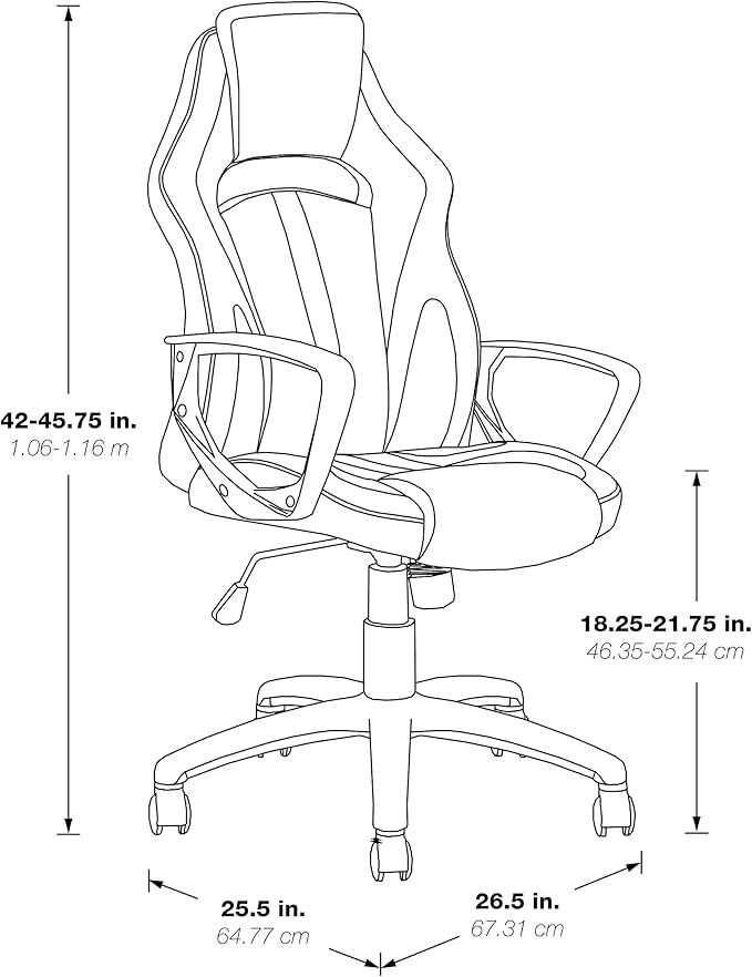 OSP Home Furnishings Influx Adjustable Faux Leather Gaming Chair with Lumbar Support and Full 360 Rotation Red Accents
