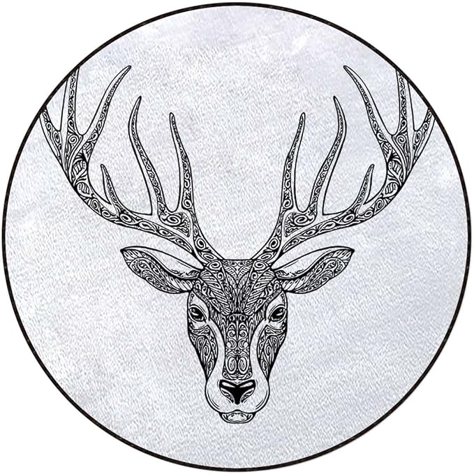 Antler Gaming Chair Mat Round Floor Mats for Office Chair Computer Gaming Desk Mat for Rolling Chair Non-Slip Gaming Rug Artistic Abstract Deer SkullWhite and Black Diameter 47.2 in