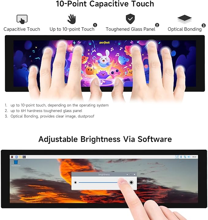 waveshare 8.8inch DSI Capacitive Touch Display Compatible with Raspberry Pi 5/4B/3B/CM3/3+/4 480 × 1920 IPS Optical Bonding Toughened Glass Panel DSI Interface 10-Point Touch