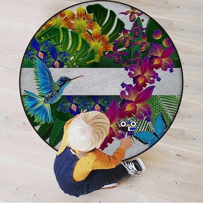 Party Theme Chair Mat for Hardwood Floor Round Floor Mats for Office Chair Computer Gaming Desk Mat for Rolling Chair Non-Slip Gaming Rug Leaf Flower KahiliGinger Green Purple Diameter 43.3 in