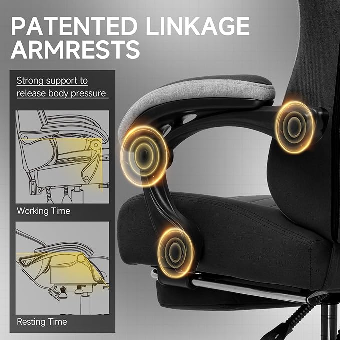 GTPLAYER Gaming Chair Fabric Computer Office Chair with Pocket Spring Cushion Ergonomic Office and Gaming Video Gaming Chair with Linkage Armrests High Back Desk Chair with Adjustable Recliner