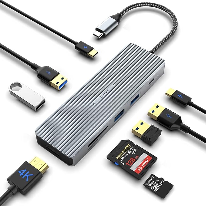 USB C Hub TOTU 9-in-1 Docking Station Type C Hub with 4K HDMI Port 3 USB 3.0 Ports1 USB 2.0 Port 1 USB C PortSD/TF Card Reader100W PD USB-C Power Deliveryfor Mac Pro and Other Type C Laptops