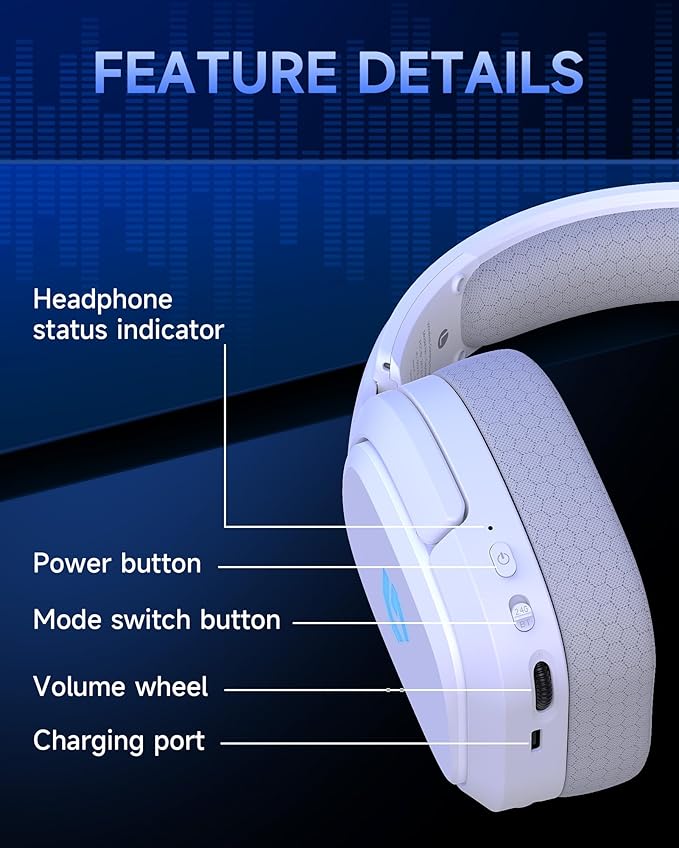 2.4GHz Wireless Gaming Headsets for PS5 PS4 PC Switch - Bluetooth 5.4 Gaming Headphones with Noise Canceling Mic Low Latency Connection 3D Immersive Surround Sound 30H Battery White
