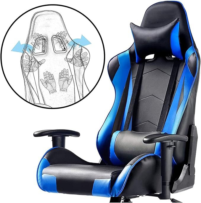 WANYE Gaming Chair Full 360 Degrees Rotatable Ergonomic Chair with Removable Cushions Height Adjustable Multiple Colour Blue