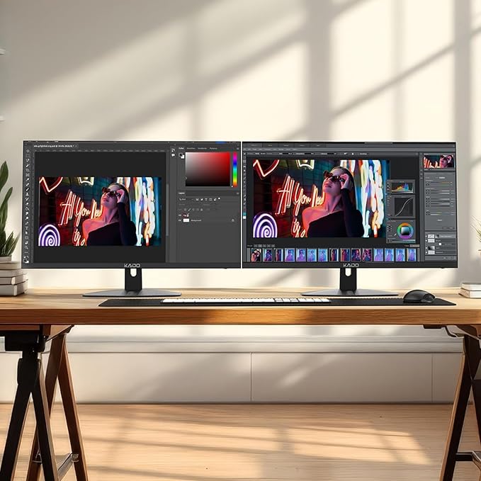 Kado Dual Monitor Setup - 2-Pack 27 1920x1080 Computer Monitor 75Hz VESA Mount HDMI Office Gaming Hybrid Built-in Speakers (E27X Dual Series)